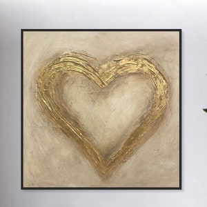 Gold Heart Textured Canvas Painting – Romantic Wall Art