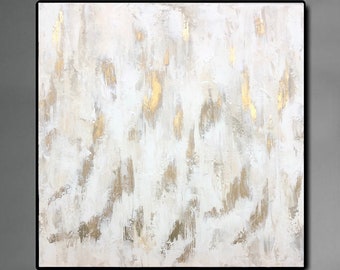 Extra Large Abstract White Paintings On Canvas Gold Leaf Art Abstract Minimalist Textured Art Modern Rich Fine Art For Living Room Decor