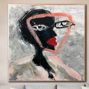 Abstract Face Oil Painting: Modern Textured Figurative Art