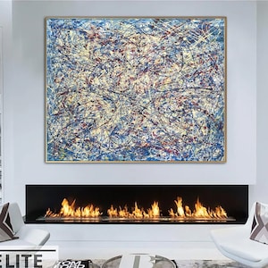 Pollock Style Abstract Painting – Blue Drip Canvas Art