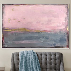 Extra Large Abstract Pink and Grey Painting: Textured Acrylic Oil Canvas Wall Art