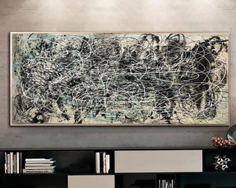 Pinturas de estilo Jackson Pollock sobre lienzo, arte abstracto original, pintura moderna, obra de arte hecha a mano para decoración de pared de sala de estar