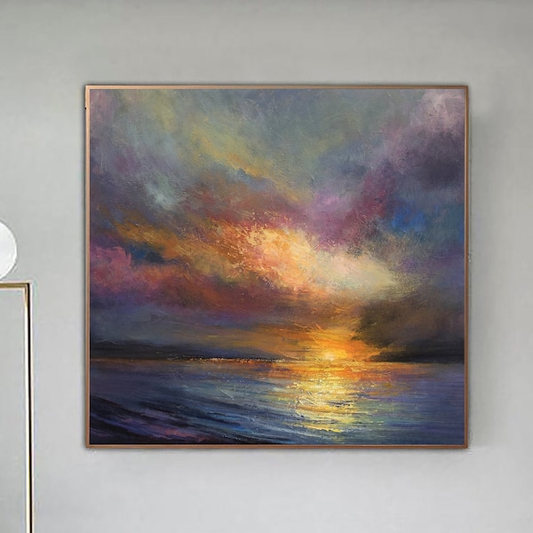 Ocean Painting on Canvas Sunset Wall Art Impressionist Art Oil Seascape Painting Fine Art Contemporary Art Living Room Sunset over the ocean