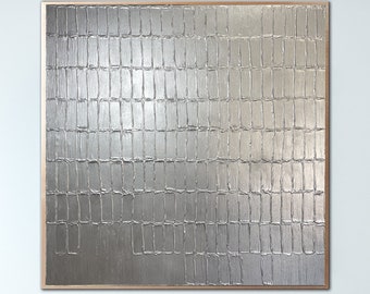 Original Silver Mesh Monochrome Texture Oil Painting Abstract Wall Art Creative Artwork for Room Decor SILVER TILES