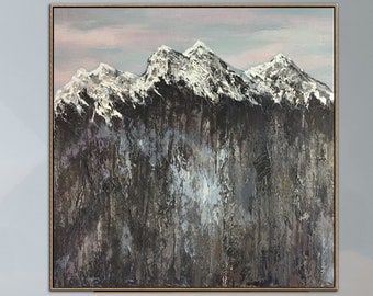 Abstract Gray Mountains Oil Painting Original Scandi Black And White Wall Art for Living Room Modern Shabby Chic Decor