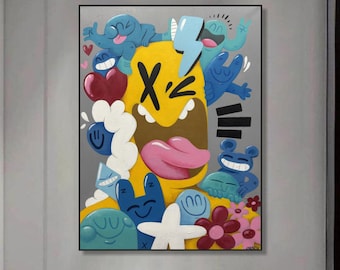 Pop Art Graffiti Painting: Abstract Cartoon Street Art Canvas (31.1"x23.6")