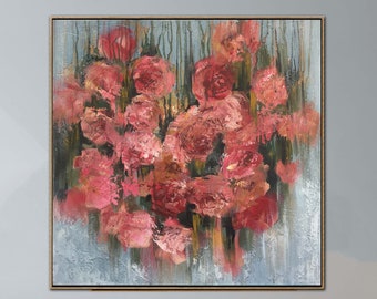 Abstract Flowers Painting Canvas Red Roses Wall Art Abstract Impressionist Floral Painting Contemporary Wall Art for Indie Room Wall Decor