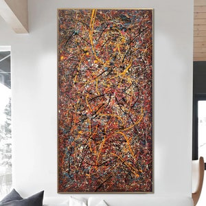 Jackson Pollock Style Abstract Painting Large Colorful Textured Canvas Art Urban Modern Oil Artwork for Indie Room or Loft Wall Decor