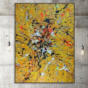 Yellow Splatter Painting Abstract Drip Modern Wall Art