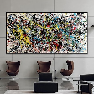Jackson Pollock Inspired Large Colorful Abstract Drip Painting