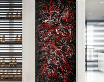 Oversized Artwork Texture Painting Modern Paintings On Canvas Black And Red Pollock Style Painting Fine Art Painting Minimalist Art Home Art