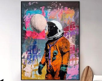 Abstract Astronaut Paintings On Canvas Original Pop Art Street Graffiti Style Surreal Painting Urban Pop Culture Wall Decor 51.2"x39.4"