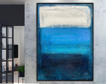 Koningsblauw schilderij canvas Mark Rothko stijl schilderij blauwe muur kunst minimalistische kunst muur opknoping decor commissie artwork op maat schilderij