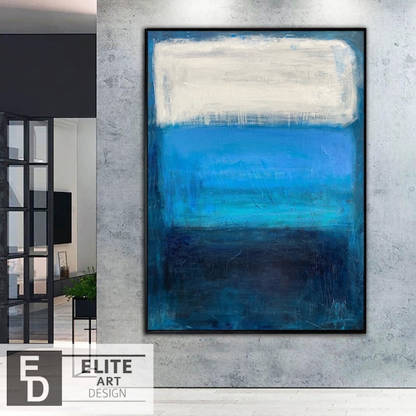 Pintura azul real lienzo Mark Rothko estilo pintura azul pared arte minimalista arte pared colgante decoración comisión obras de arte pintura personalizada