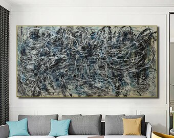 Abstract Colorful Jackson Pollock Style Oil Paintings Modern Wall Art for Living Room Decor DISTURBANCE