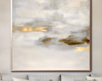 Neutral Abstract Painting with Gold Leaf Accents