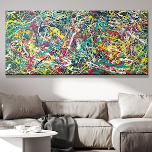 Jackson Pollock Style Vibrant Colorful Drip Painting Expressionist Splatter Art