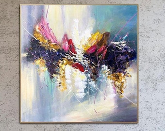 Purple Gold Abstract Painting Colorful Textured Modern Wall Art Decor