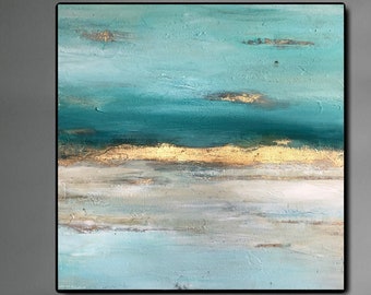 Oversize Canvas Art Sunset Painting Acrylic Ocean Painting Wall Art Turquoise Paintings On Canvas Oil Canvas Painting Living Room Art