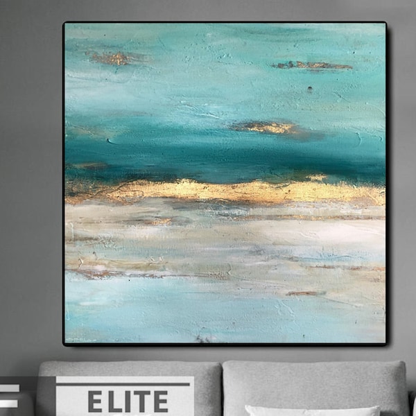 Oversize Canvas Art Sunset Painting Acrylic Ocean Painting Wall Art Turquoise Paintings On Canvas Oil Canvas Painting Living Room Art