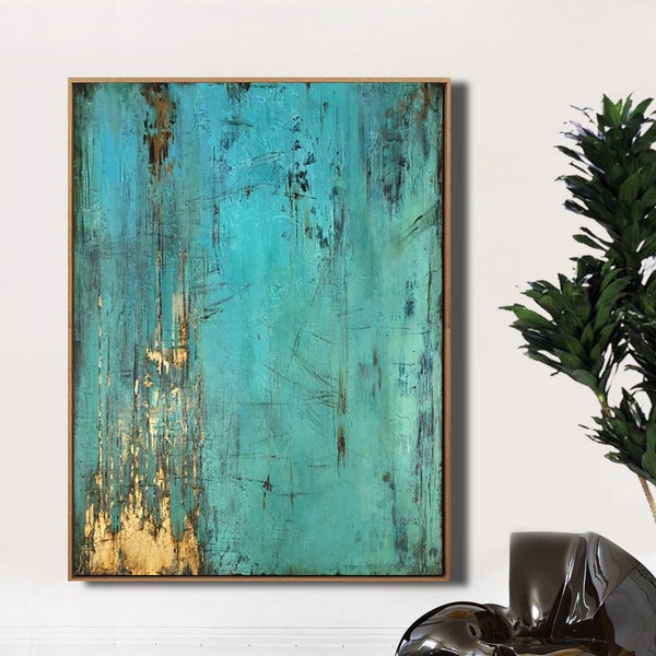 Large Artwork For Wall Abstract Painting Original Large Blue Gold Painting Abstract Framed Wall Art Canvas Home Decor Wall Art