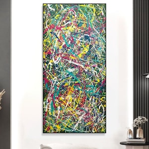 Jackson Pollock Style Colorful Abstract Drip Painting Modern Wall Art