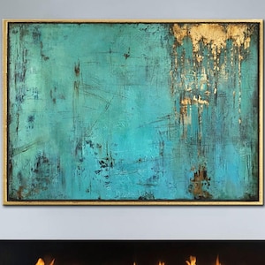 Turquoise Gold Abstract Painting – Modern Canvas Wall Art
