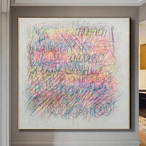 Jackson Pollock Style Colorful Scribble Abstract Painting on Canvas