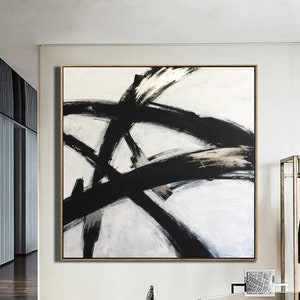 Bold Black & White Abstract Stroke Painting – Canvas Art