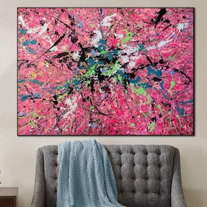 Pollock Pink Abstract Splatter Painting Modern Wall Art