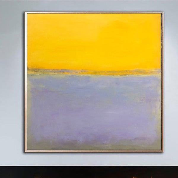Mark Rothko Original Abstract Fine Art Yellow Paintings On Canvas Purple Modern Acrylic Rothko Style Painting Wall Decor for Living Room