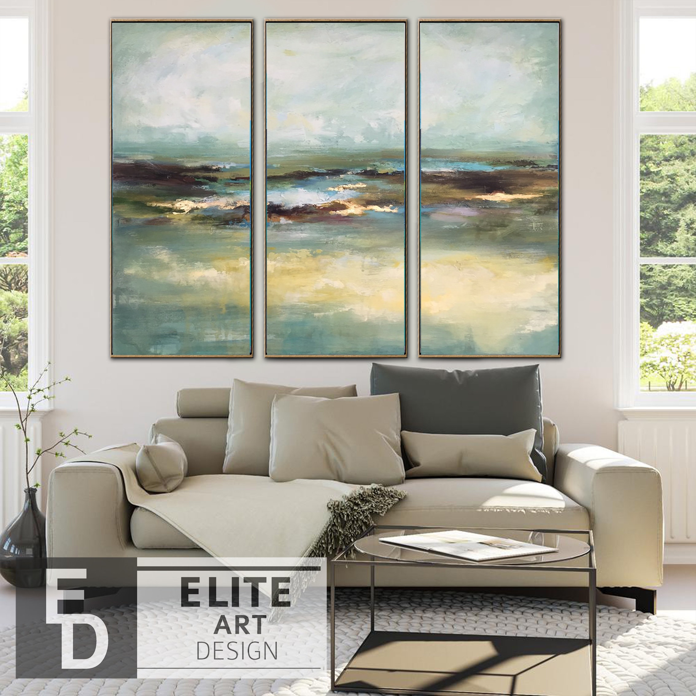 Large Abstract Landscape Wall Art Canvas Triptych Painting Etsy