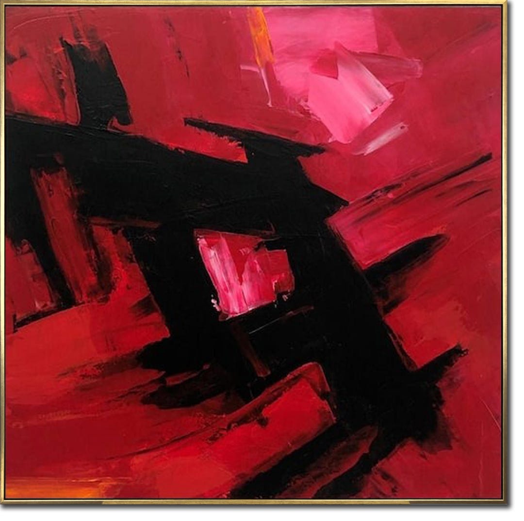 Large Bold Abstract Black and Red Painting on Canvas Modern Hand ...