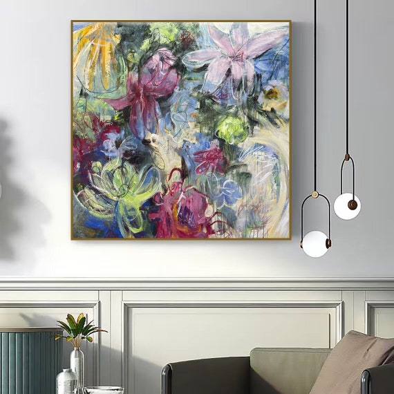 auteur terugtrekken laat staan 50x50 Colorful Flowers Painting on Canvas Abstract Forms - Etsy