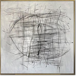 Monochrome Abstract Line Black and White Minimalist Painting on Canvas Modern Geometric Linear Art for Office or Home Wall Decor 46&quot;x46&quot;