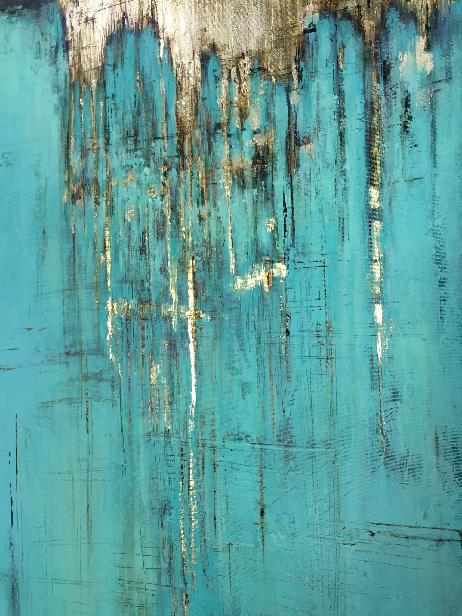 ターコイズゴールドの抽象画 - モダンなキャンバスウォールアート