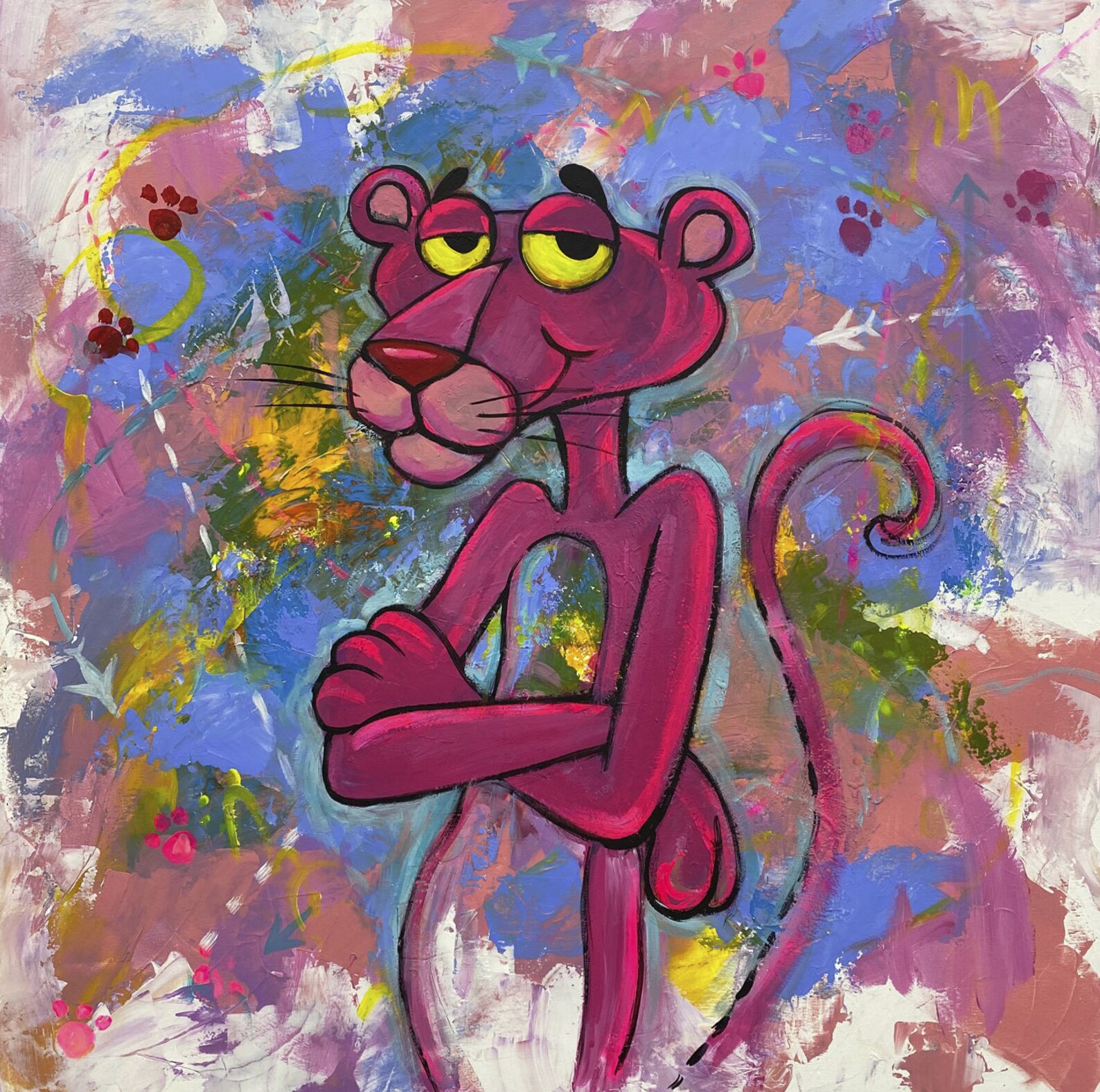 Pink Original Panther Canvas Abstract Cartoon Characters Art Etsy