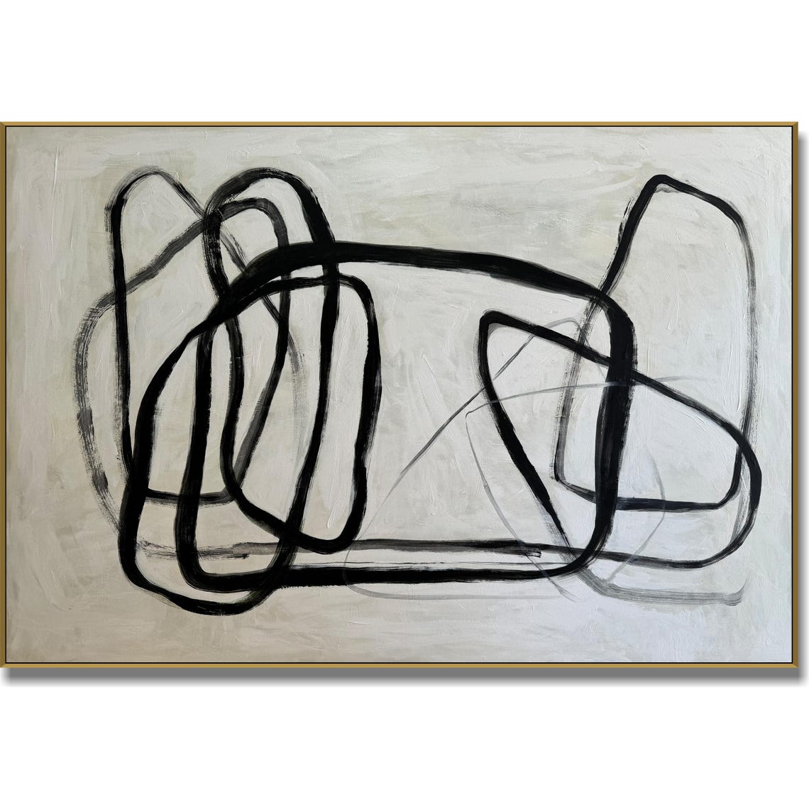 Large Abstract Line Art Painting: Black and White Minimalist Canvas - Etsy