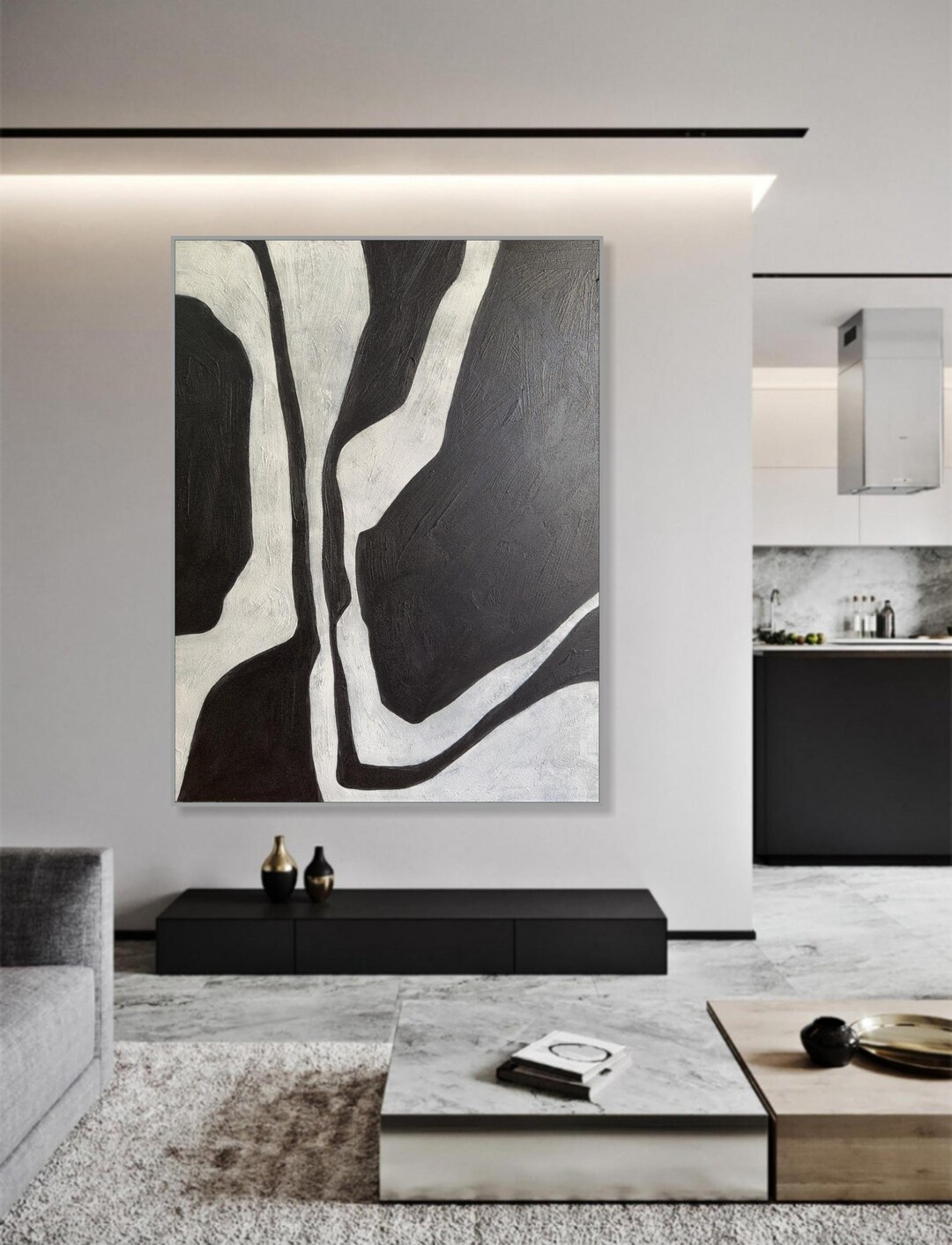 Large Black and White Abstract Painting, Heavy Texture Canvas Art - Etsy