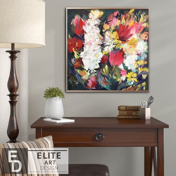 Abstract Fl Art Oversized Wall Artwork Peony Still Life Painting Oil Flowers