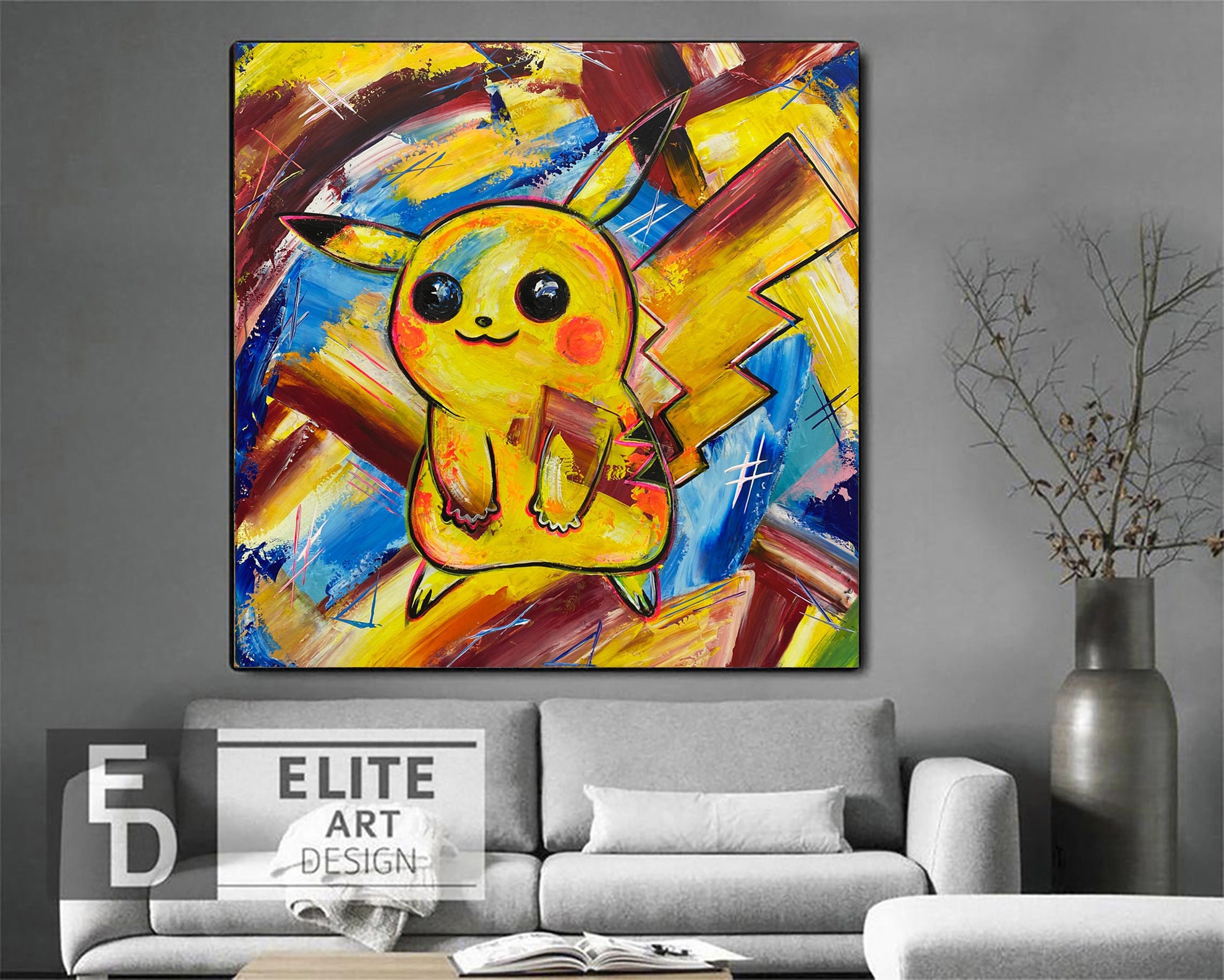 Large Original Canvas Wall Art Cartoon Characters Art Abstract Etsy
