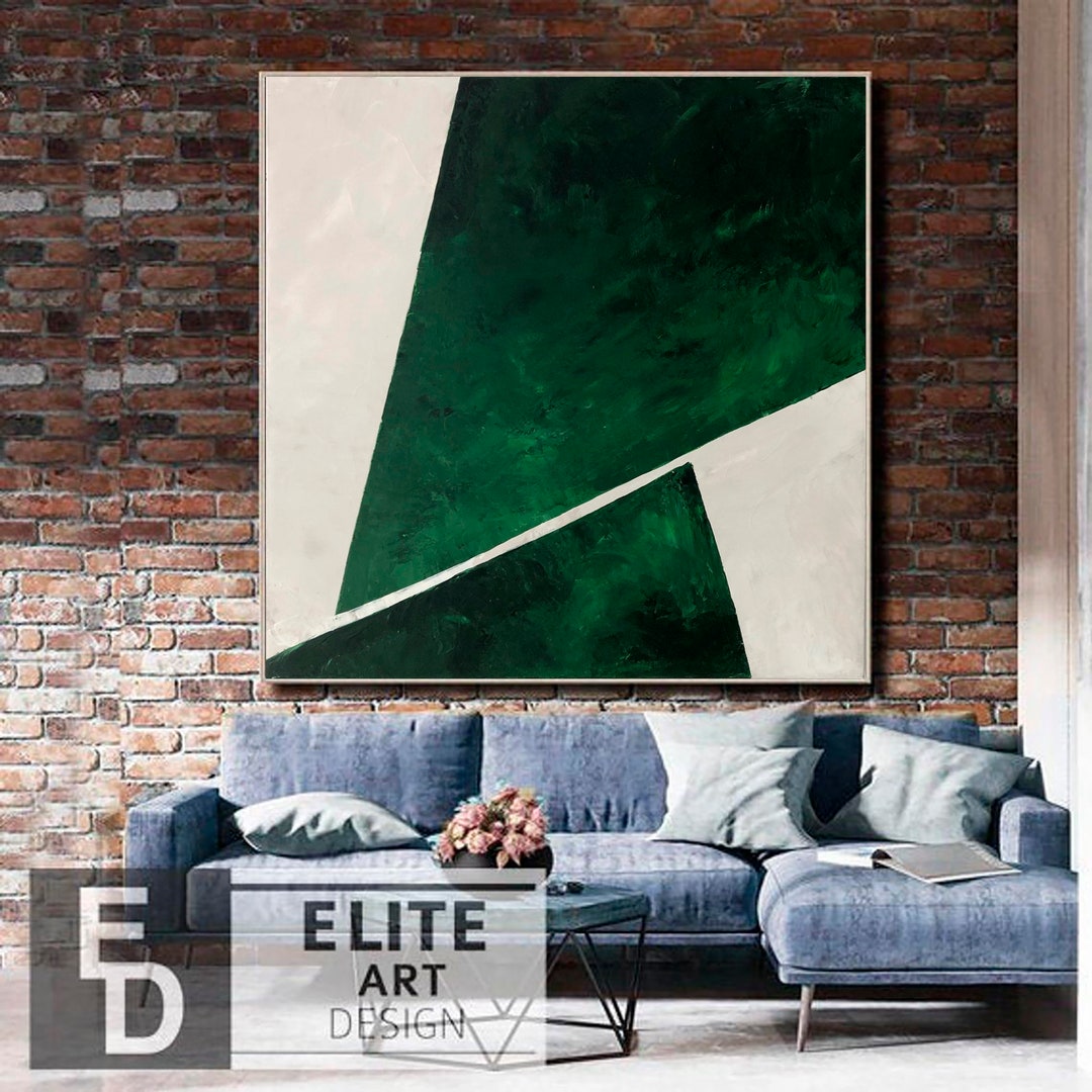 Large Green Abstract Painting Abstract Green Art on Canvas Original Modern Wall Art White and