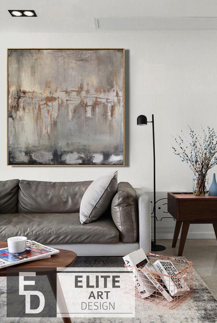 Abstract Grey Painting on Canvas Neutral Wall Art Monochrome Etsy