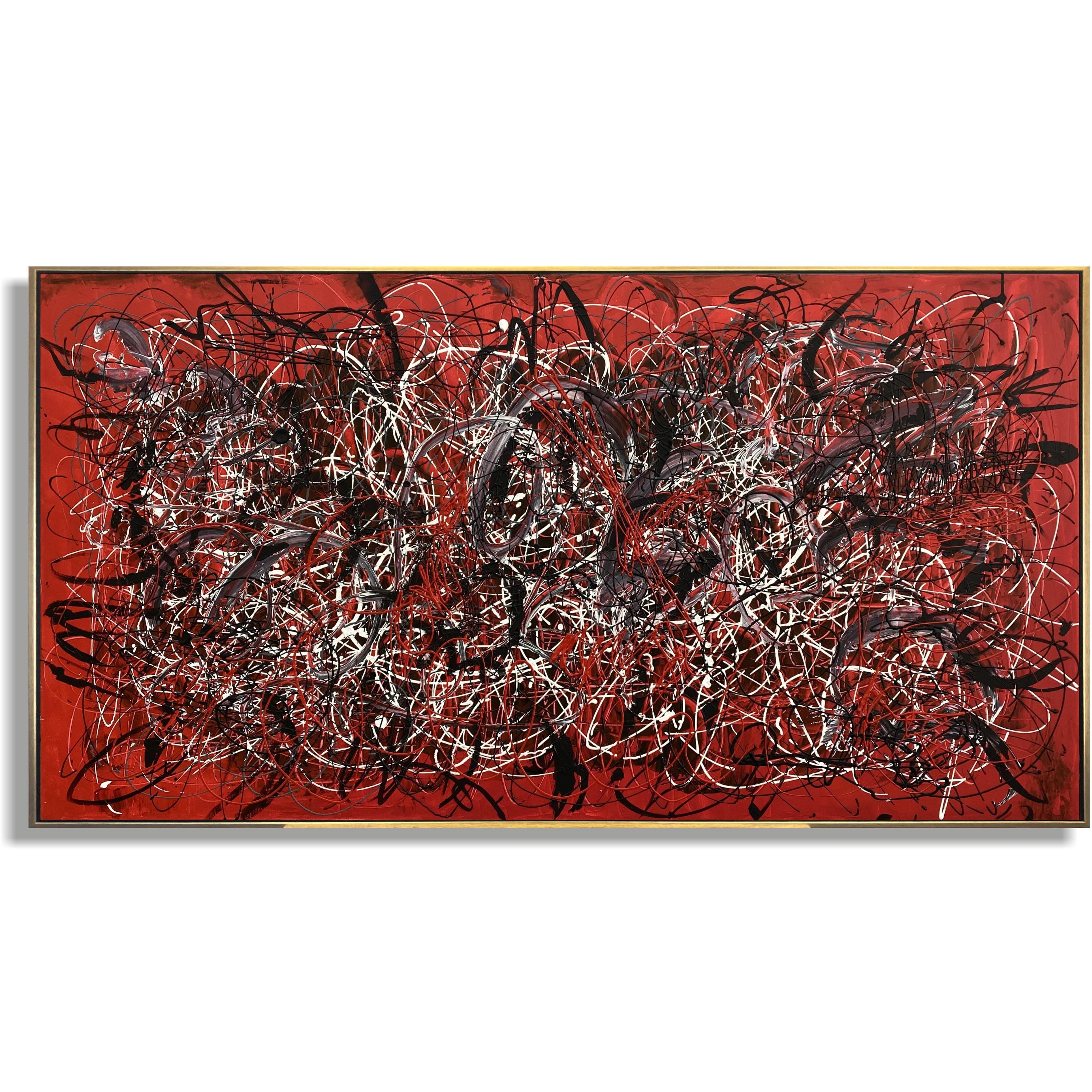 ジャクソン・ポロック風の絵画：赤い抽象画キャンバスウォールアート