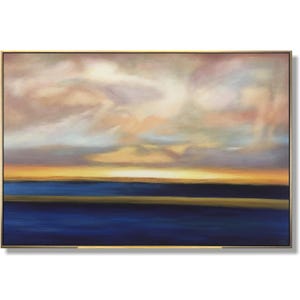 Sunset Painting Abstract Blue Ocean Wall Art Gold Horizon Fine Art Large Ocean Thick Paint Unique