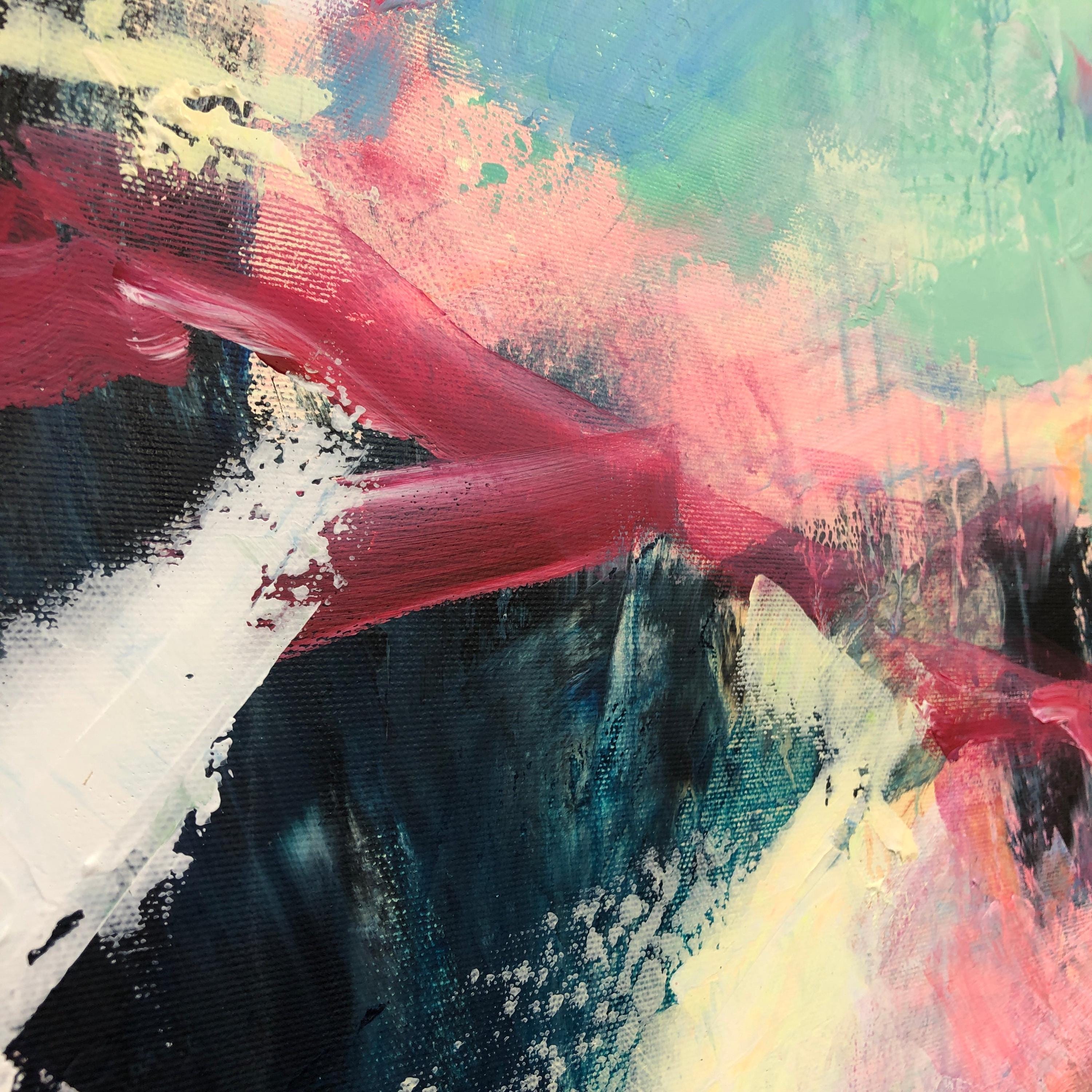 鮮やかな抽象表現主義の絵画：カラフルなアクリルアート、40x30インチ