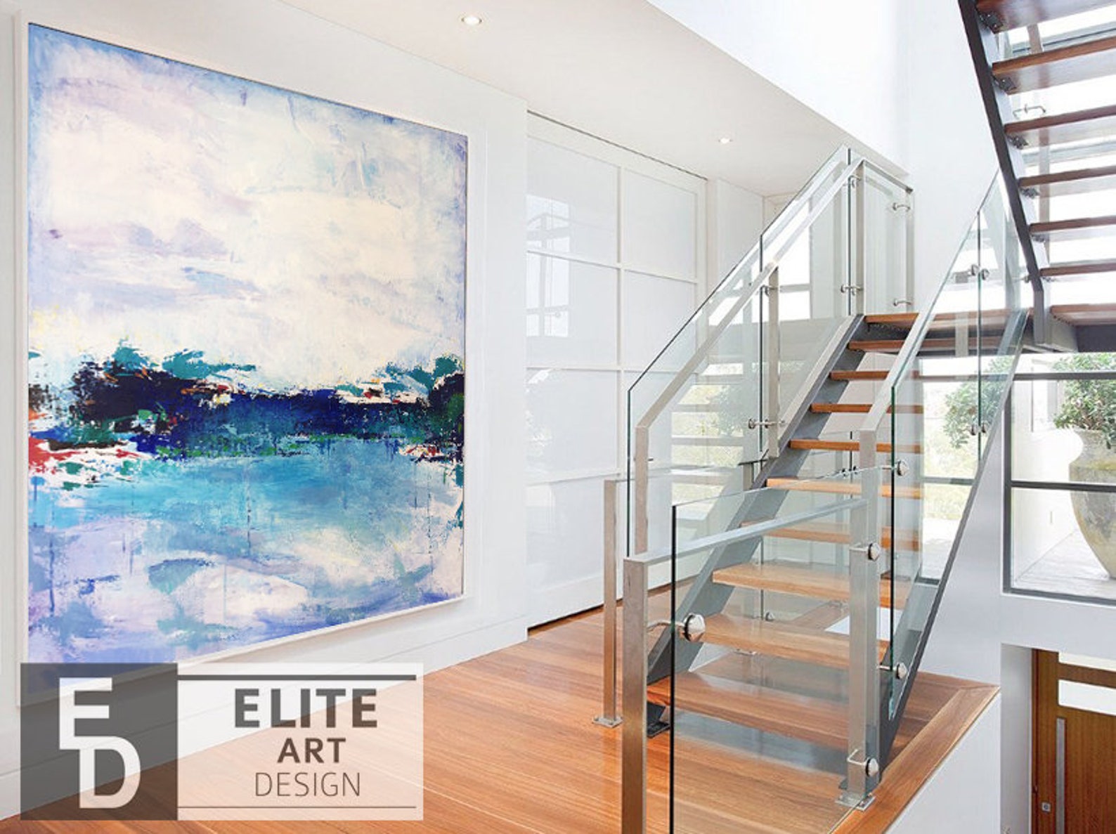 Large Abstract Blue Landscape Paintings on Canvas Original Etsy