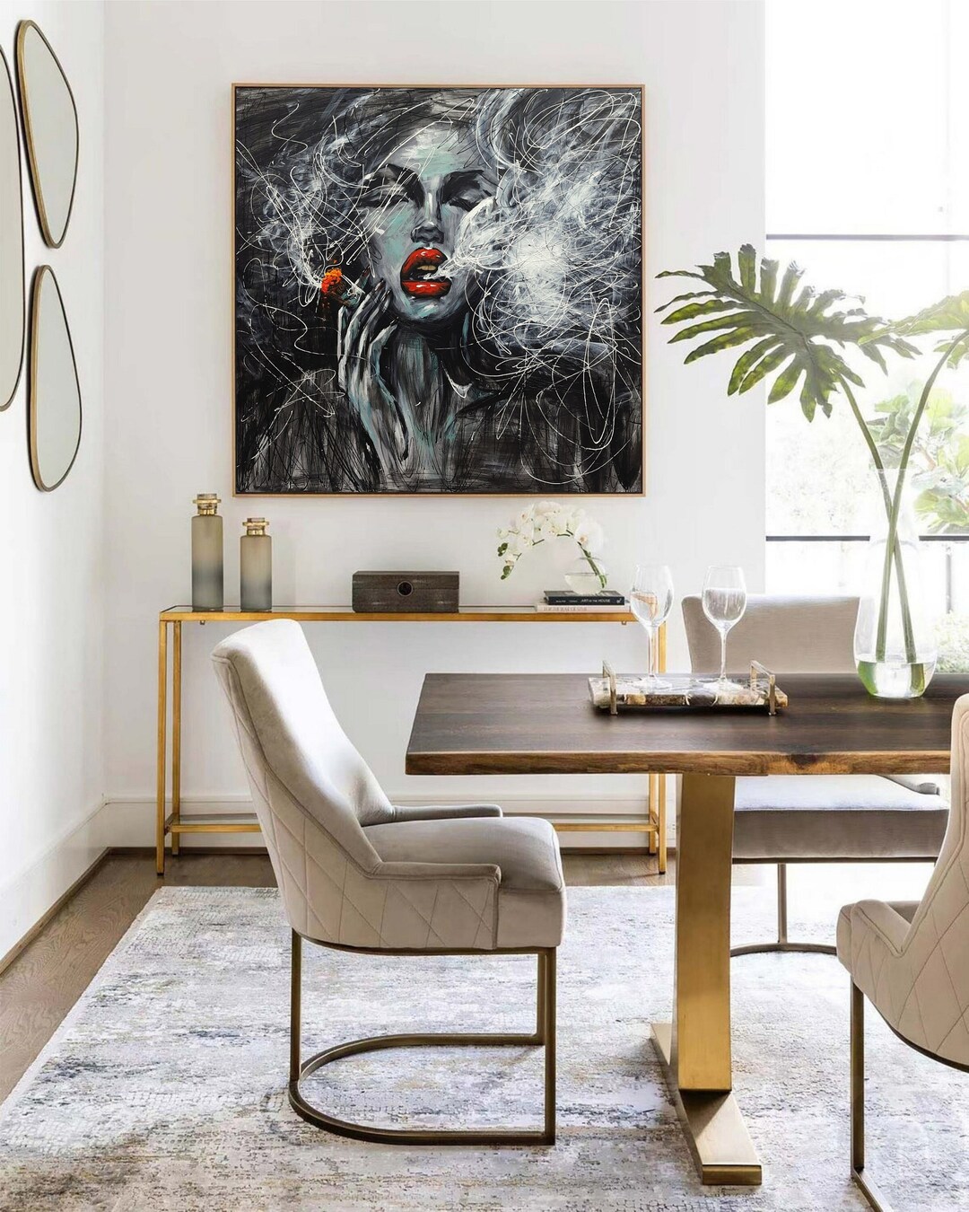 Abstract Smoking Woman Painting Red Lips & Smoke Wall Art - Etsy