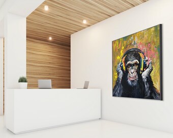 カラフルなポップアートのチンパンジーのキャンバス | 抽象表現主義の