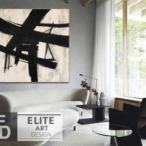 Original Black and White Oil Painting Minimalist Artwork Modern Acrylic ...